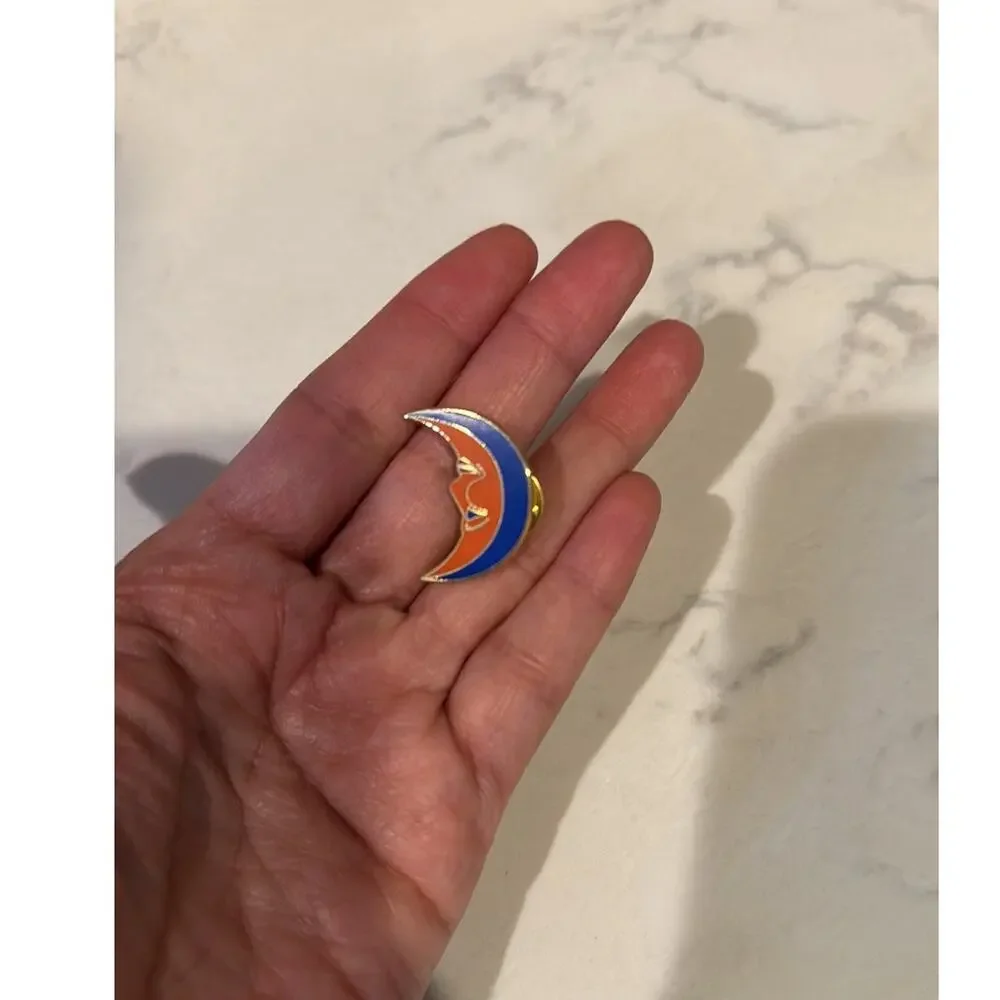 Vintage blue orange crescent moon enamel pin backpack pin hat pin lapel pin